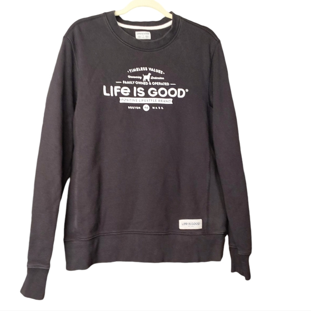 Life Is Good Crewneck Sweatshirt Mens Black Small Positive Lifestyle Brand